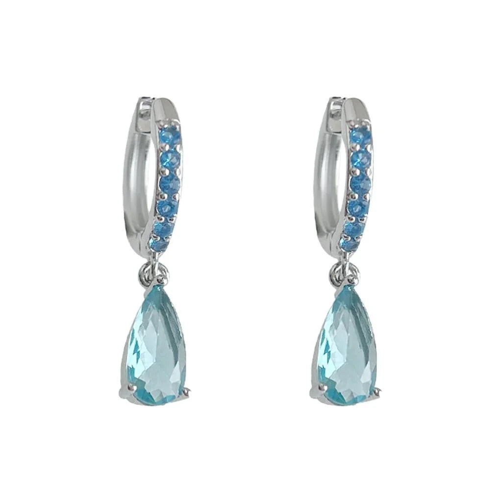 Light Luxury Aquamarine Teardrop Zircon Copper Geometric Round Drop Earrings