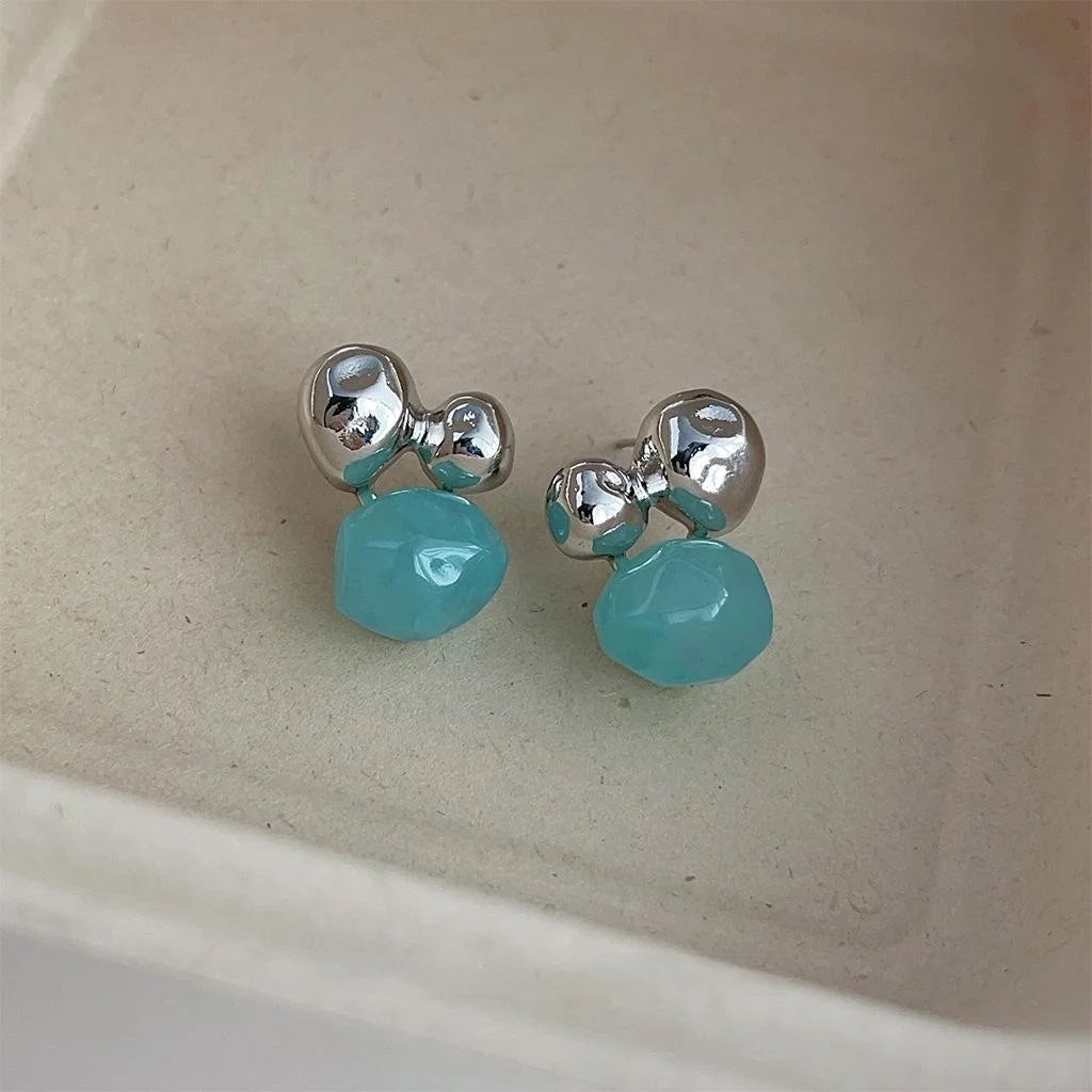 Lake Blue Irregular Copper Drop Earrings Minimalist Sweet Cool Geometric Summer Jewelry