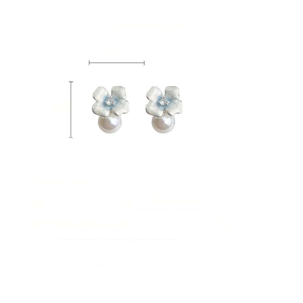 Sweet Glass Pearl Micro Pave Zircon Silver Plated Copper Enamel Gradient Flower Drop Earrings