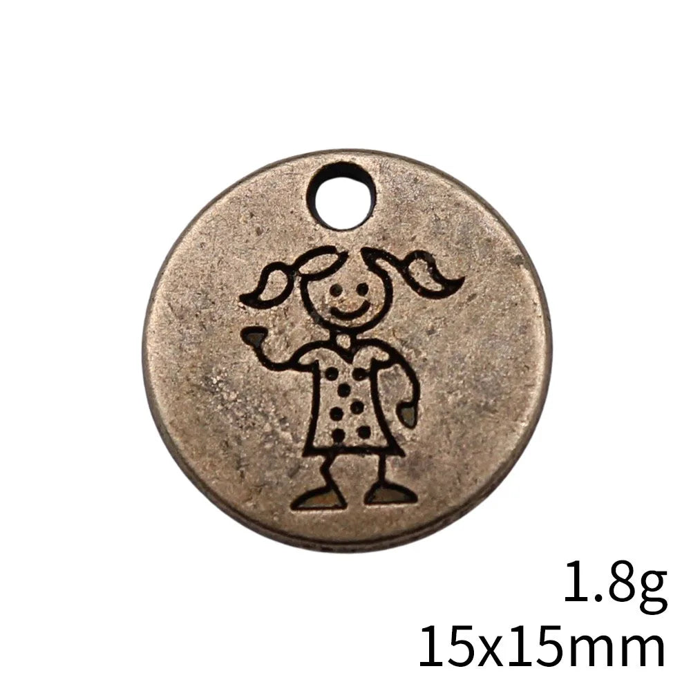 15x15mm 1.8g Antique Bronze Zinc Alloy Little Girl Charm Pendant for DIY Necklace Bracelet Making