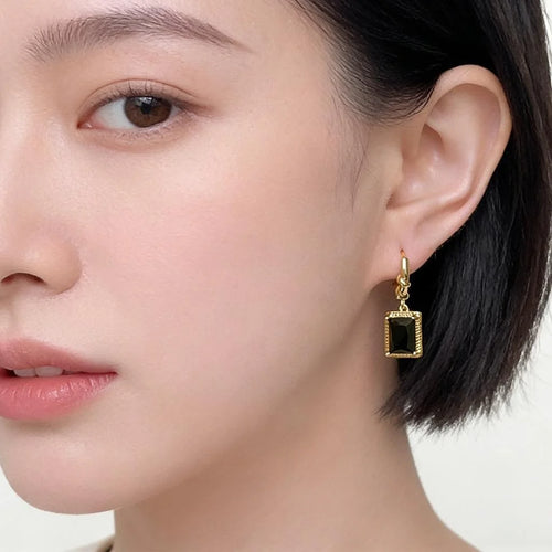 Minimalist Geometric Square Zircon Drop Earrings, Colorfast Plated Eco Copper Jewelry