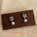 Irregular Geometric Wire Wrapped High Luster Pearl Drop Earrings, Handmade Hollow Versatile Style