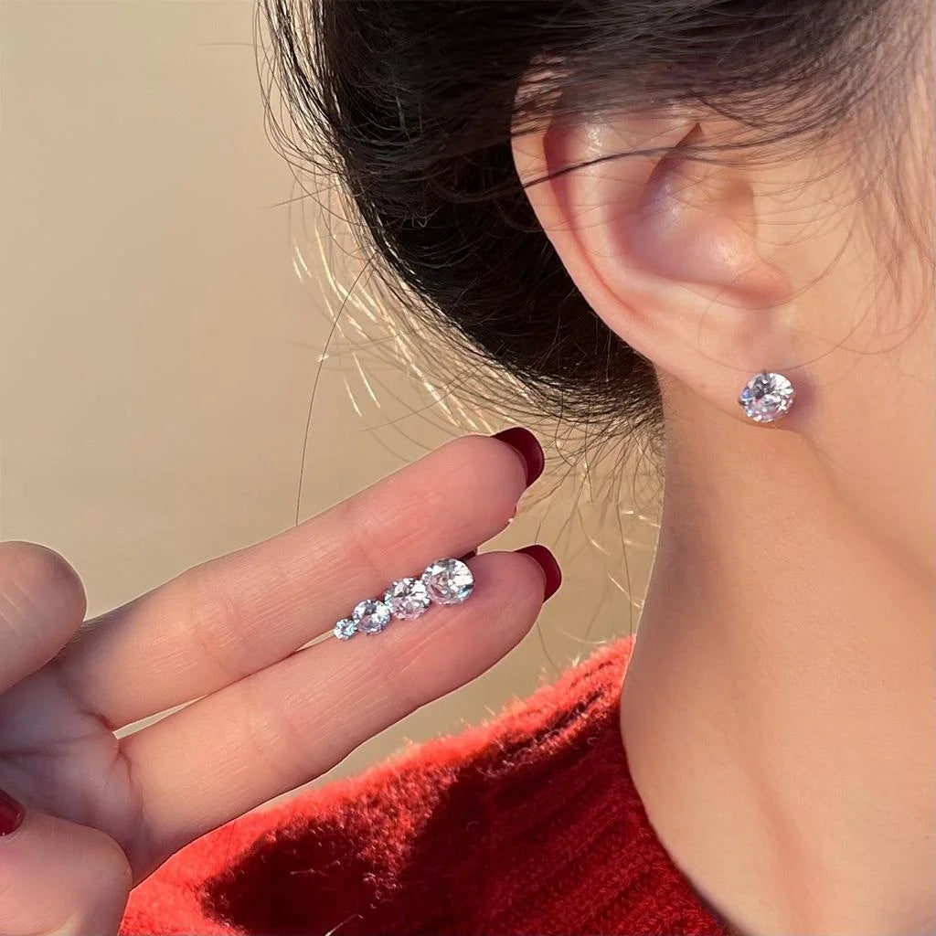 Stainless Steel Zircon Round Geometric Stud Earrings, Style Versatile Cartilage Ear Jewelry