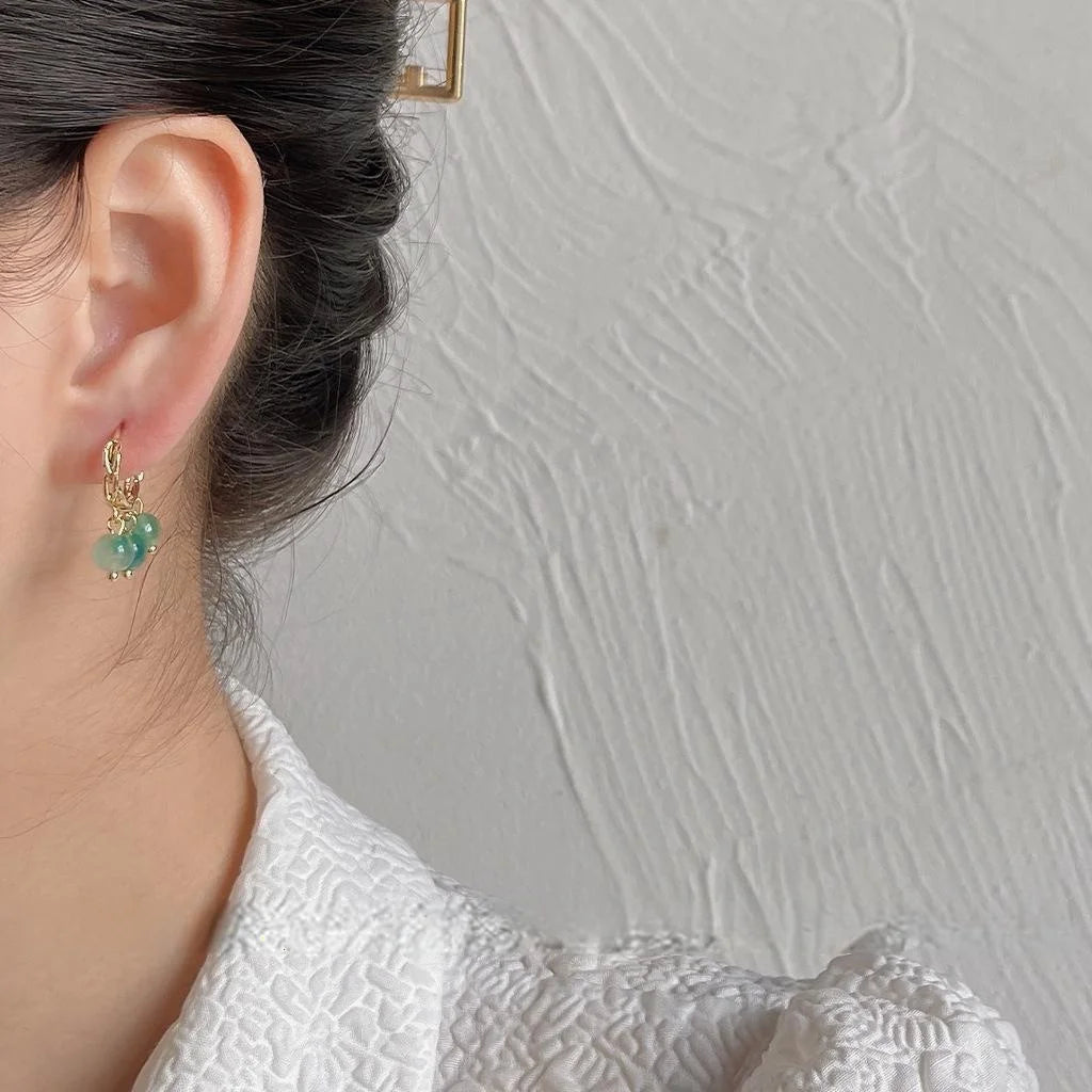 Forest Style Handmade Copper Jasper Moss Agate Round Geometric Stud Earrings For Women
