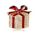 Luxury Christmas Gift Box Brooch With Red Enamel Bow And Rhinestones, Elegant Lapel Pin Corsage Gift
