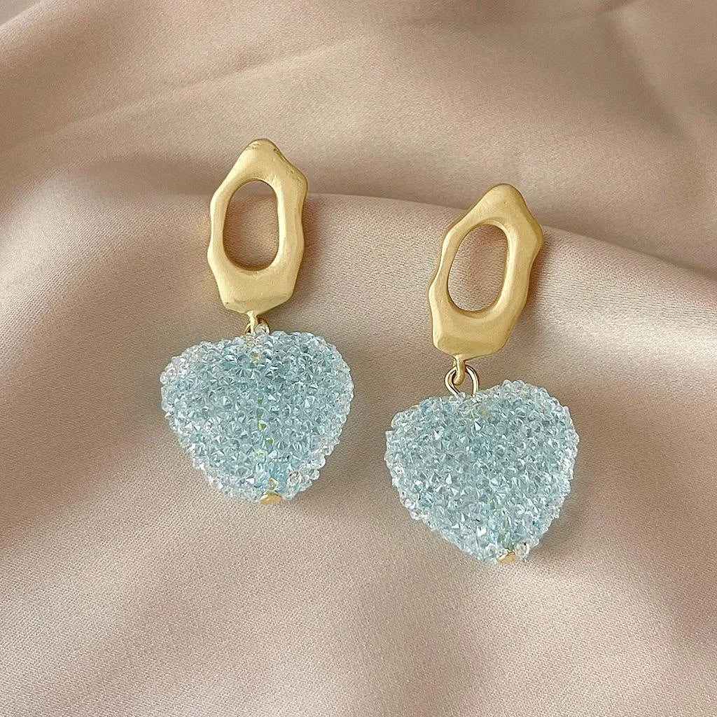 Sweet Heart Shaped Resin Stud Earrings With Silver Plated Posts For Summer Cute Style