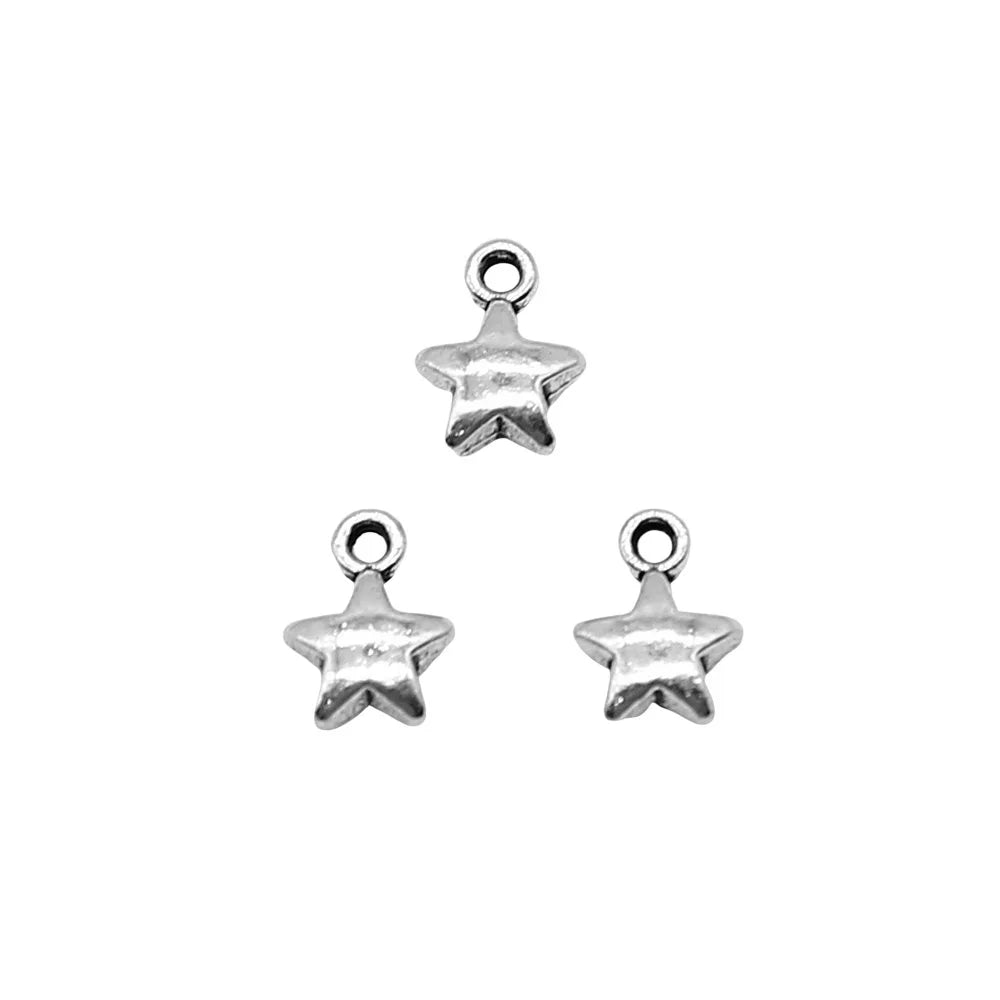 6x8mm 0.2g Antique Silver Zinc Alloy Small Five-Point Star Charm Pendant for DIY Jewelry Making