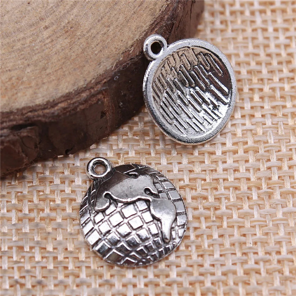 16x13mm 1g Antique Silver Zinc Alloy Earth Globe Charm Pendant for Necklace Bracelet DIY Jewelry Making