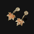Elegant Chinese Style Gold Tone Enamel Maple Leaf Alloy Drop Stud & Clip On No Piercing Earrings