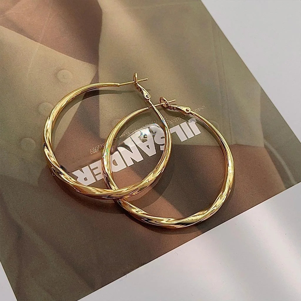 14K Plated Copper Round Geometric Drop Earrings, Statement Luxury Style