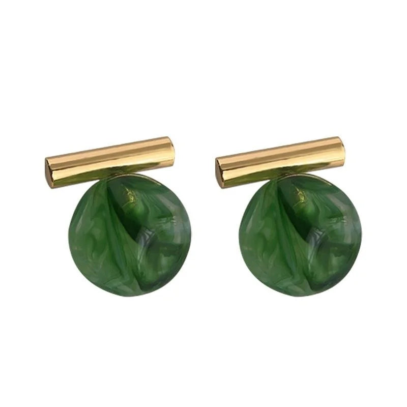 New Chinese Green Gradient Resin Sphere Drop Earrings Vintage Forest Style Geometric Designer Jewelry