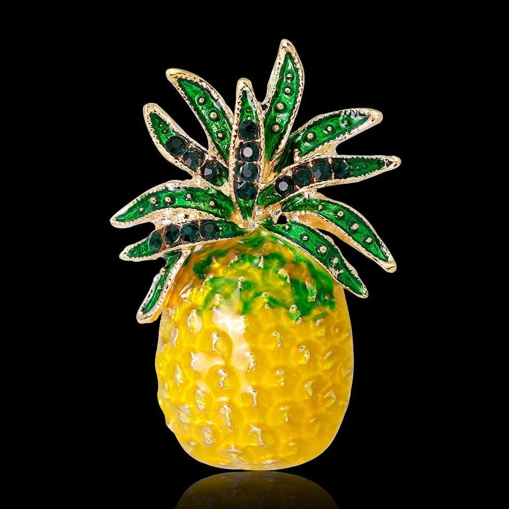 Luxury Enamel Pineapple Brooch With Rhinestone Leaves, Gold Alloy Fruit Lapel Pin Corsage Gift