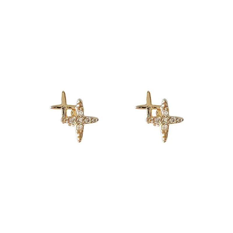 14K Gold Plated Copper Mini Star Zircon Stud Earrings Minimalist Versatile Jewelry