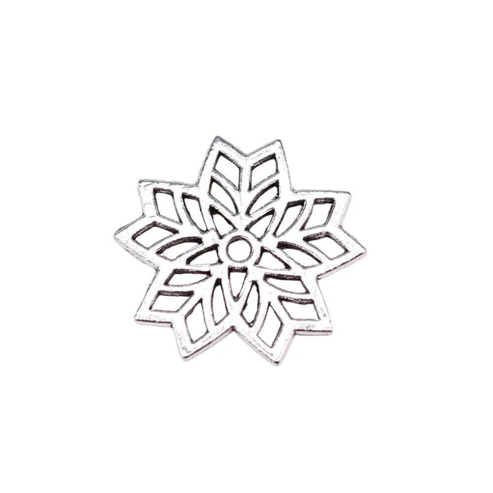 15x15mm 0.59g Antique Silver Zinc Alloy Hollow Snowflake Charm Pendant for Christmas Jewelry Making