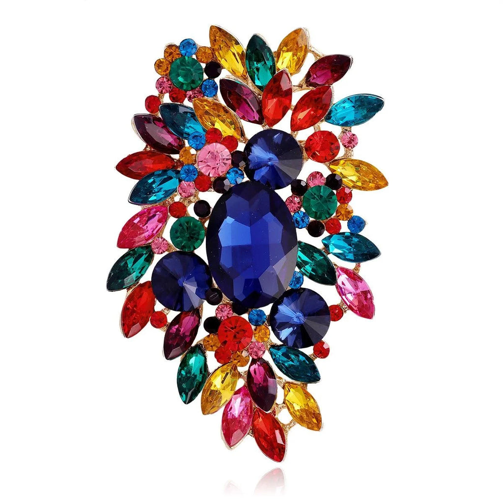 Luxury Crystal Rhinestone Flower Brooch, Silver Alloy Teardrop Corsage Lapel Pin For Shawl Suit Gift