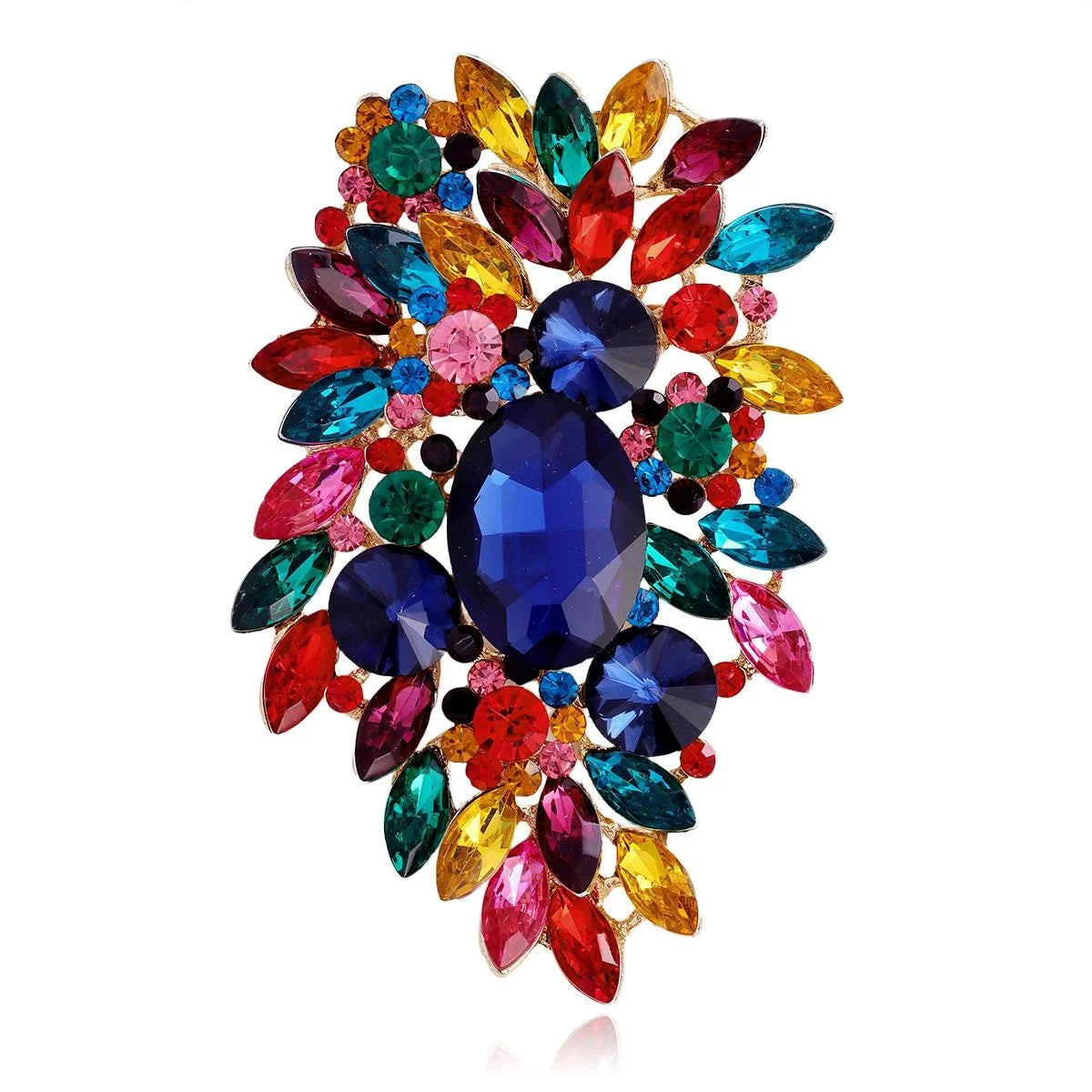 Luxury Crystal Rhinestone Flower Brooch, Silver Alloy Teardrop Corsage Lapel Pin For Shawl Suit Gift