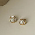 14K Gold Plated Copper Rotating Geometric Micro Pave Zircon Stud Earrings With Silver Plated Pins