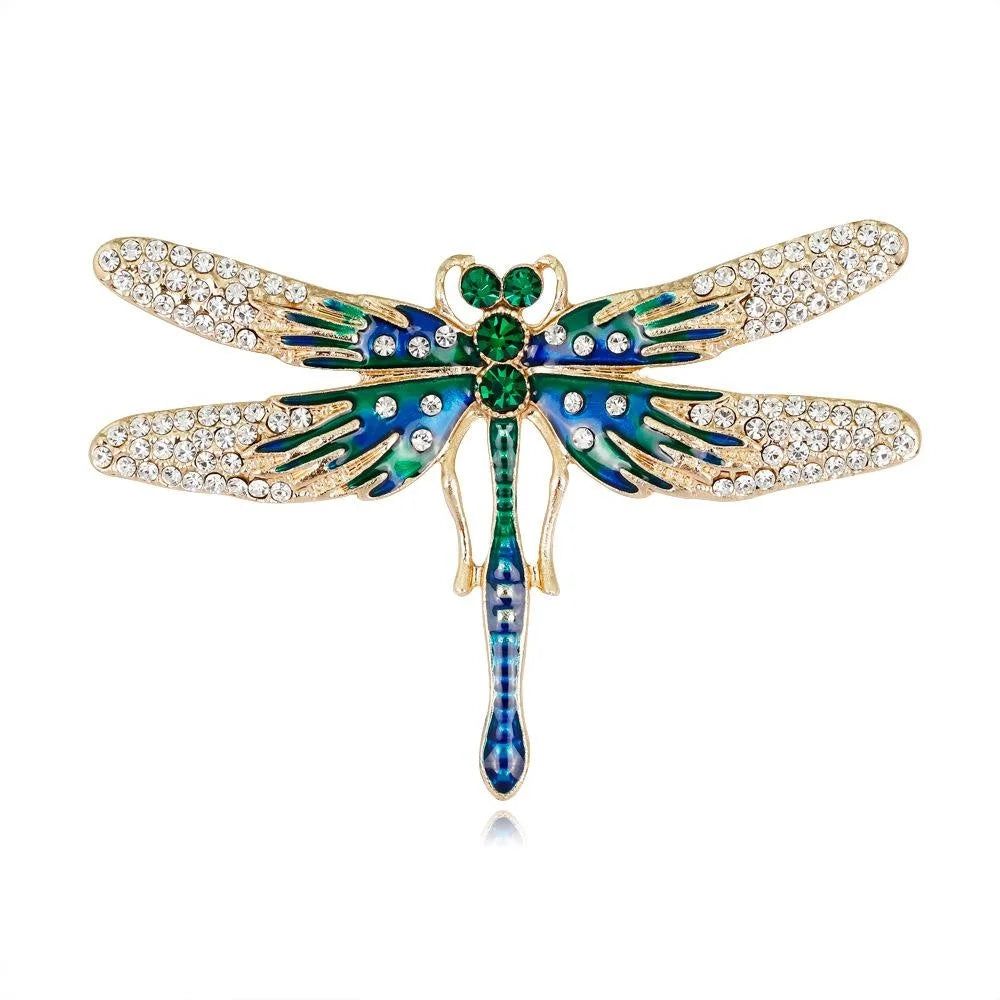 Elegant Enamel Rhinestone Dragonfly Brooch For Women, Gold Alloy Lapel Pin Corsage Suit Accessory Gift