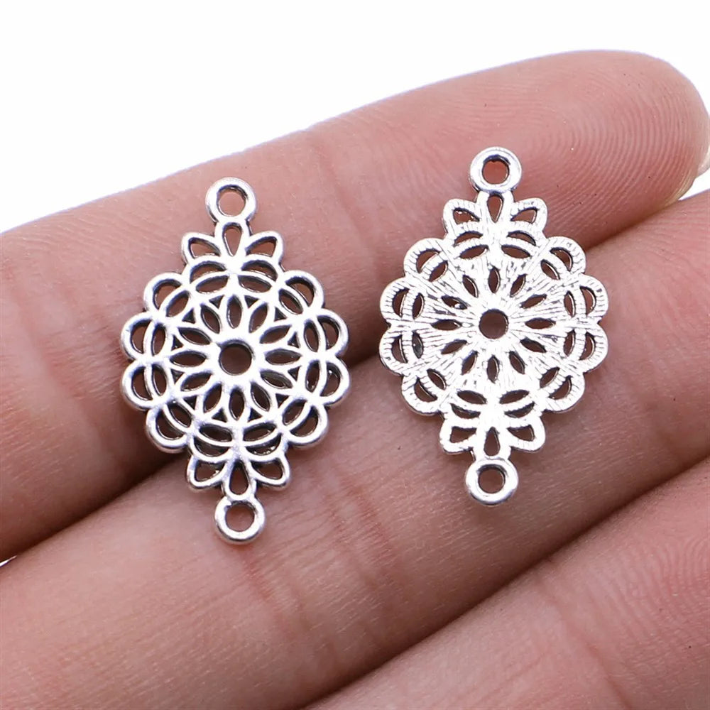 15x25mm 1.1g Antique Silver Zinc Alloy Flower Connector Charm for DIY Vintage Jewelry Making