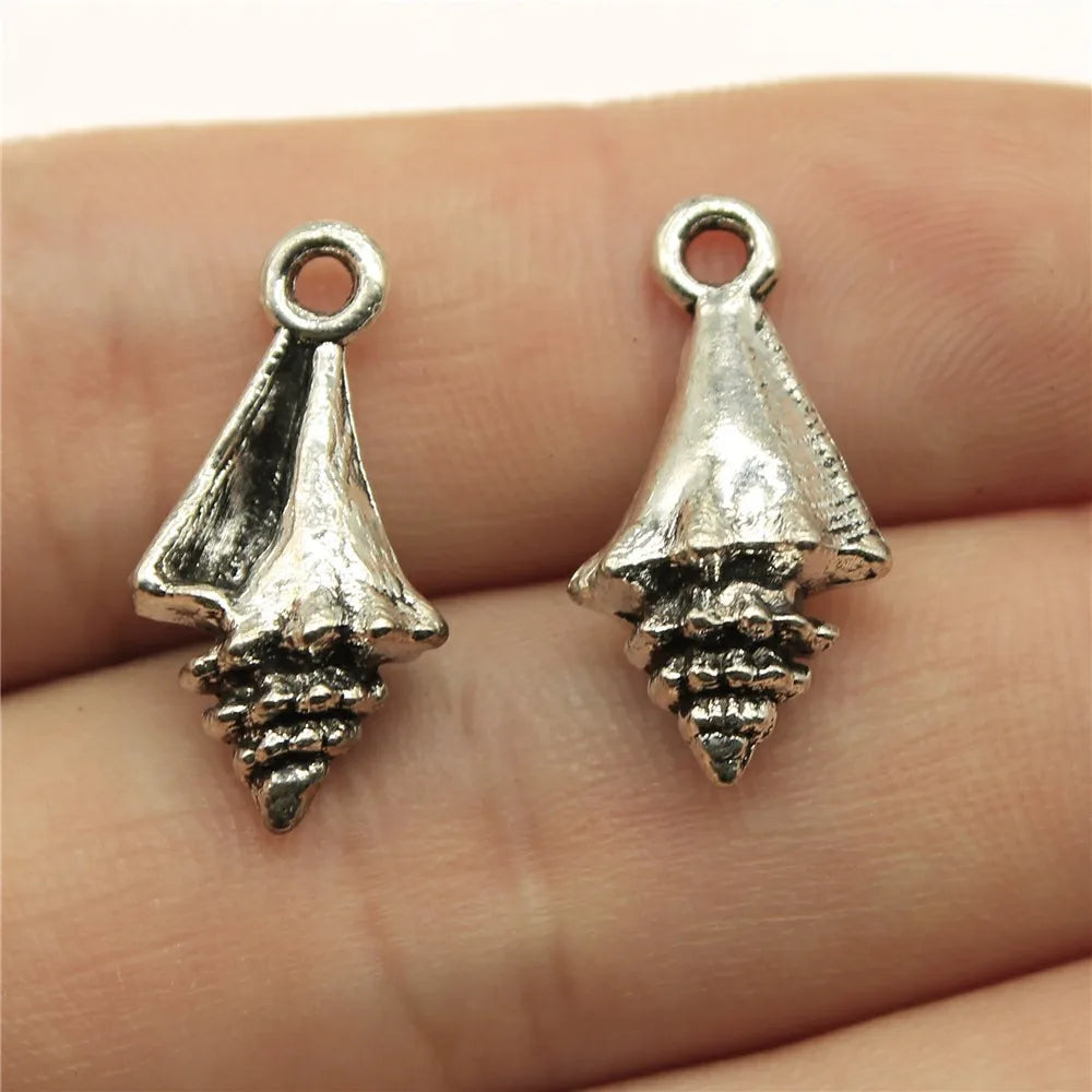 21x11x6mm 2.1g Antique Silver Zinc Alloy Conch Shell Charm Pendant for DIY Ocean Jewelry Making