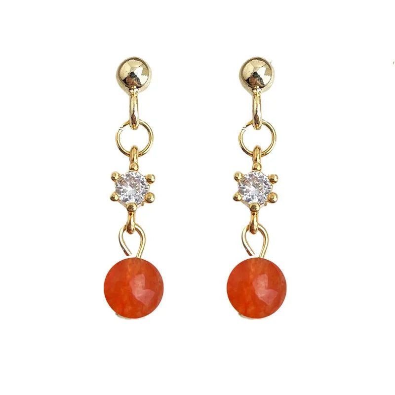 Mini Red Agate Zircon Tassel Drop Earrings, Geometric Copper Light Luxury Jewelry