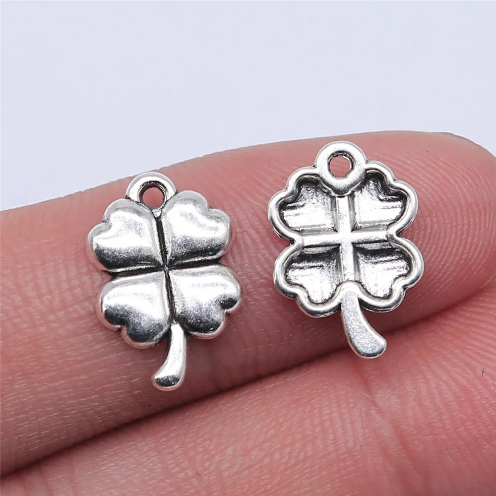 15x11mm 0.6g Antique Silver Zinc Alloy Four Leaf Clover Charm Pendant for DIY Bracelet Making
