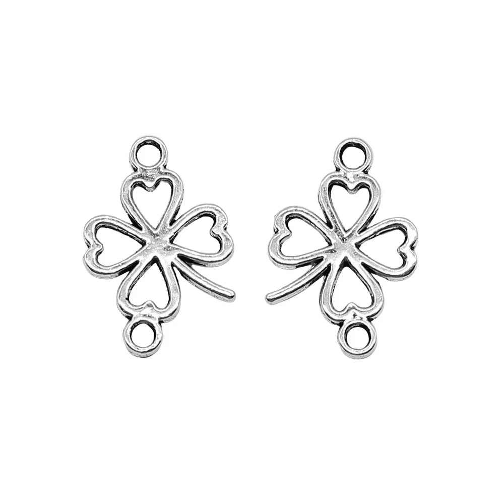 11x16mm 0.5g Multi Color Zinc Alloy Hollow Four Leaf Clover Connector Charm for DIY Bracelet Making