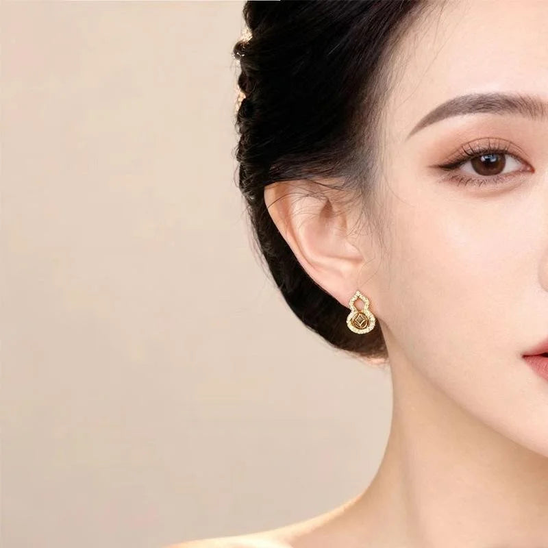 Light Luxury Gourd Micro Pave Zircon Copper Stud Earrings For Women