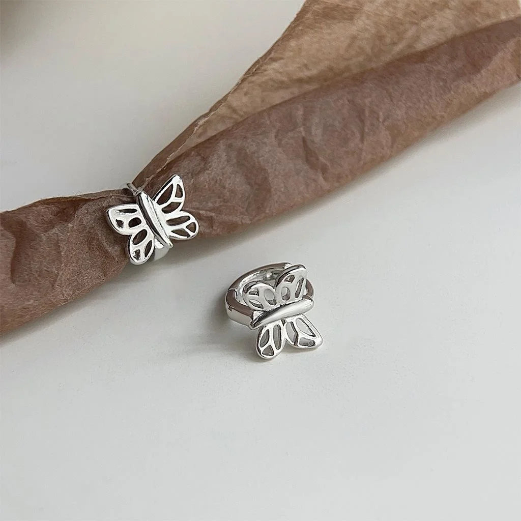 Silver Tone Copper Hollow Butterfly Stud Earrings Minimalist Cool Style Everyday Jewelry