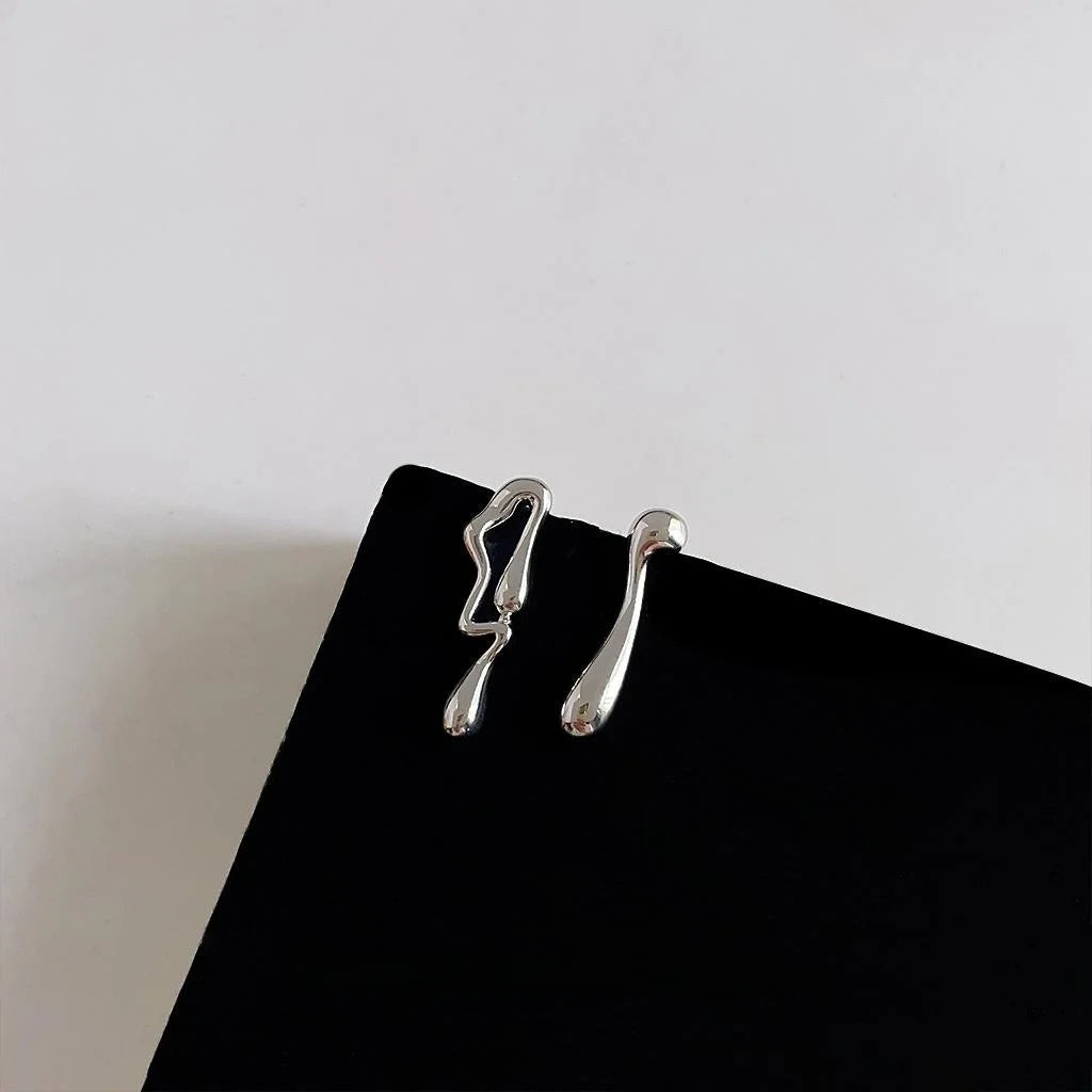 Sweet Cool Copper Stud Earrings Asymmetric Liquid Lava Waterdrop Geometric Irregular Design
