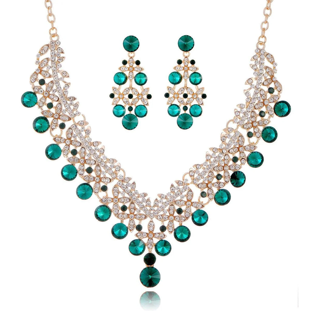 Luxury Red Crystal Rhinestone Alloy Necklace And Earrings Jewelry Set, Elegant Bridal Jewelry For Wedding Banquet