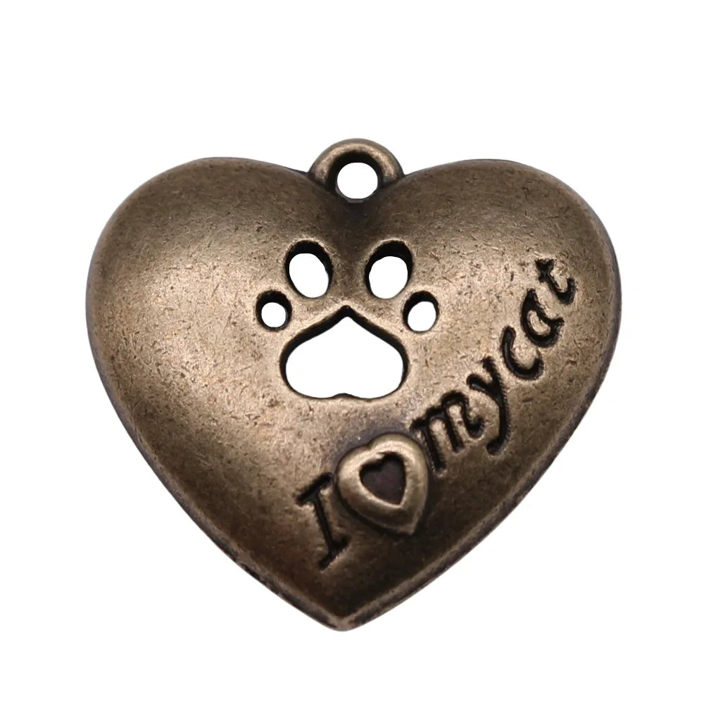 22x21mm 3.46g Multicolor Zinc Alloy I Love My Cat Charm Pendant for DIY Jewelry Making