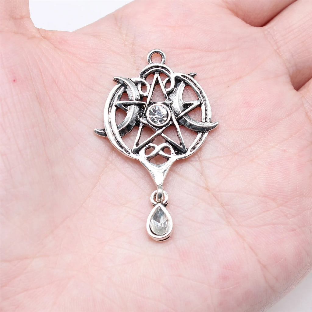 42x27mm 3.6g Antique Silver Zinc Alloy Star Moon Amulet Charm Pendant for Necklace Bracelet Making