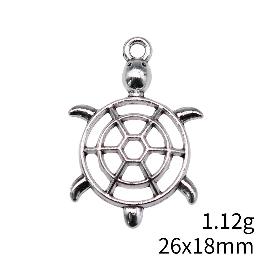 26x18mm 1.12g Antique Silver Zinc Alloy Hollow Sea Turtle Charm Pendant for Ocean DIY Jewelry Making