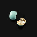 Elegant Blue Enamel Bean Shape Stud & Clip On No Piercing Alloy Earrings