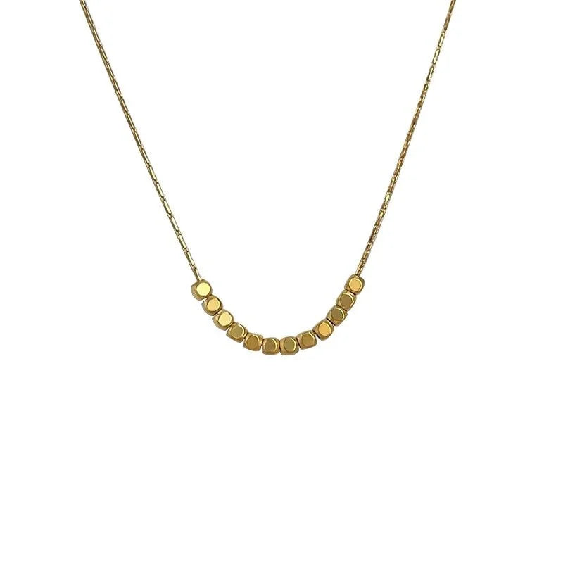 14K Gold Plated Copper Square Bead Collarbone Necklace For Women Minimalist Geometric Jewelry