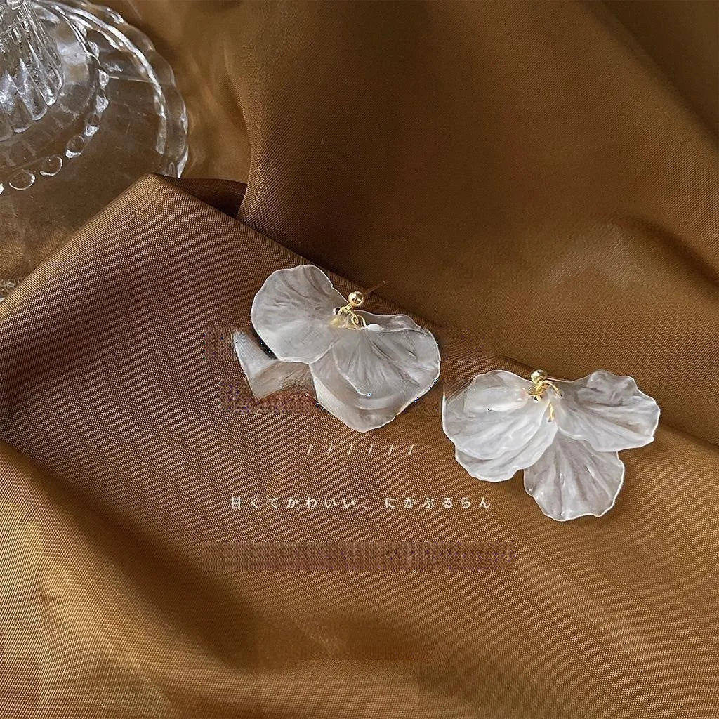 Handmade Acrylic Floral Petal Stud Earrings Silver Plated Pin Korean Japanese Pastoral Jewelry