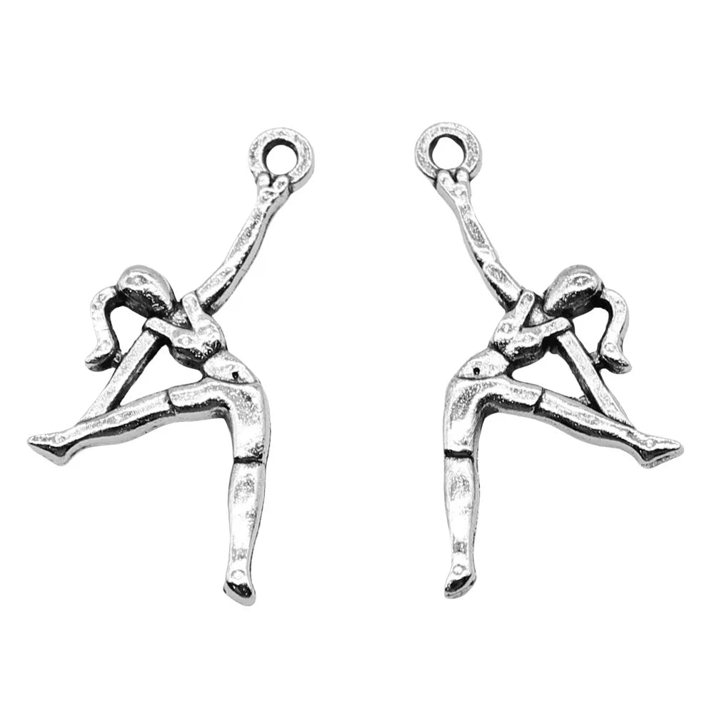 14x26mm 0.9g Antique Silver Zinc Alloy Gymnast Charm Pendant for Sports Dance Jewelry Making