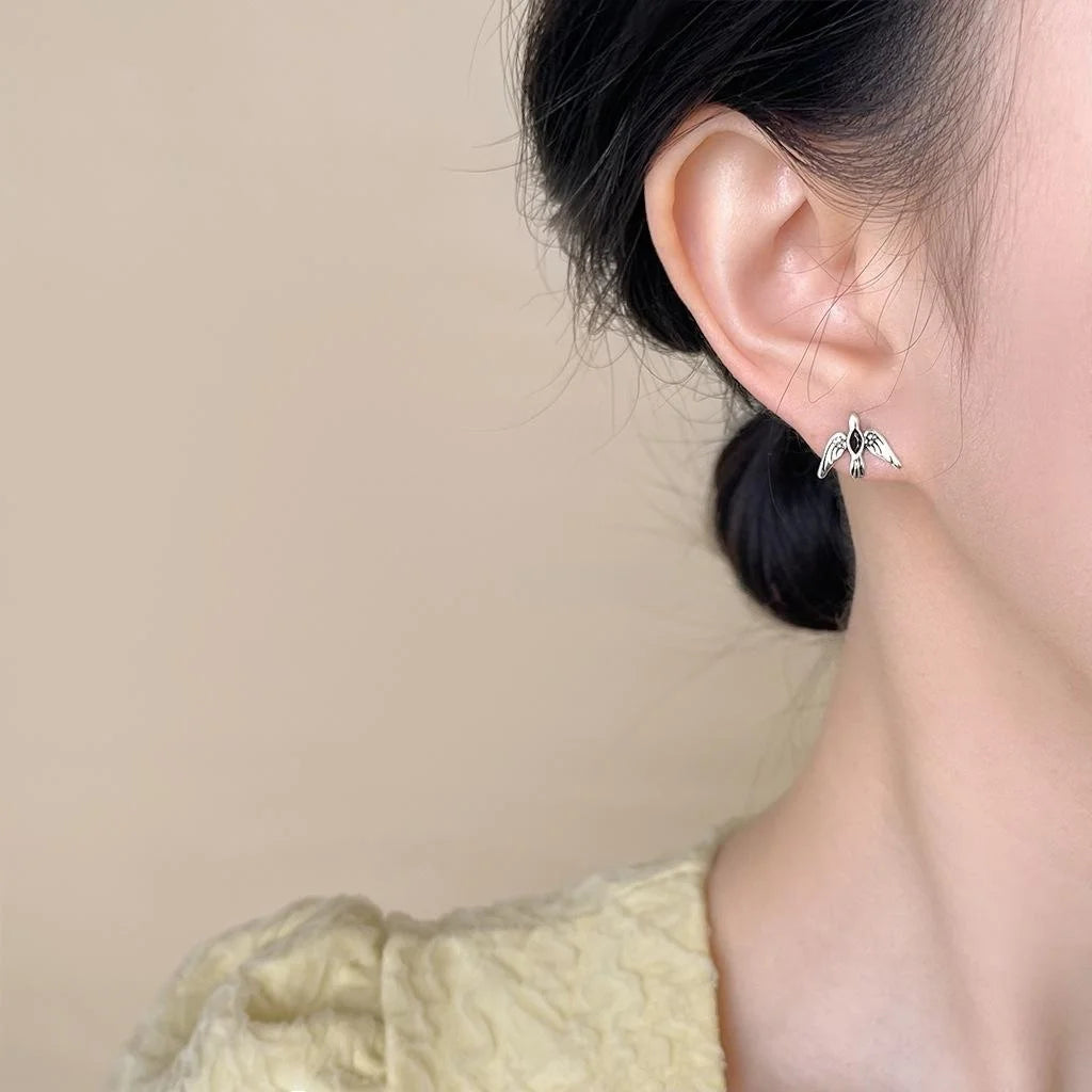 Personalized Sweet Cool Micro Pave Zircon Flying Bird Copper Stud Earrings For Women