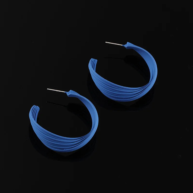 Klein Blue Enamel Spiral Hoop Stud & Clip On No Piercing Statement Round Pleated Earrings