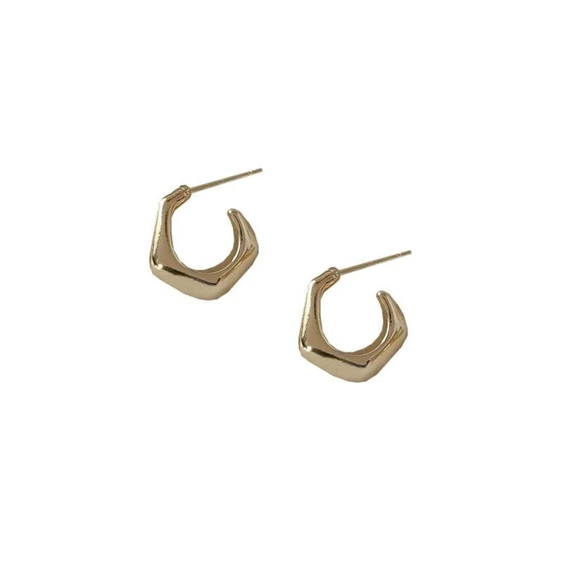 14K Plated Alloy Geometric C Shape Hoop Earrings Korean Minimalist Style