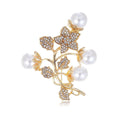 Luxury Plum Blossom Pearl Rhinestone Brooch, Gold Tone Floral Branch Lapel Pin Corsage For Coat Gift
