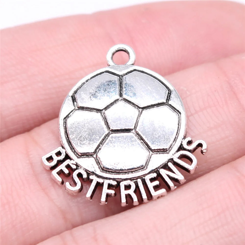 24x22mm 1.93g Antique Silver Zinc Alloy Best Friends Football Charm Pendant for DIY Sports Jewelry