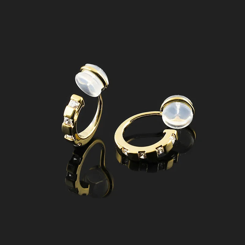 Vintage Gold Alloy Zircon Hoop Huggie Stud & Clip On No Piercing Silicone Ear Clip Earrings