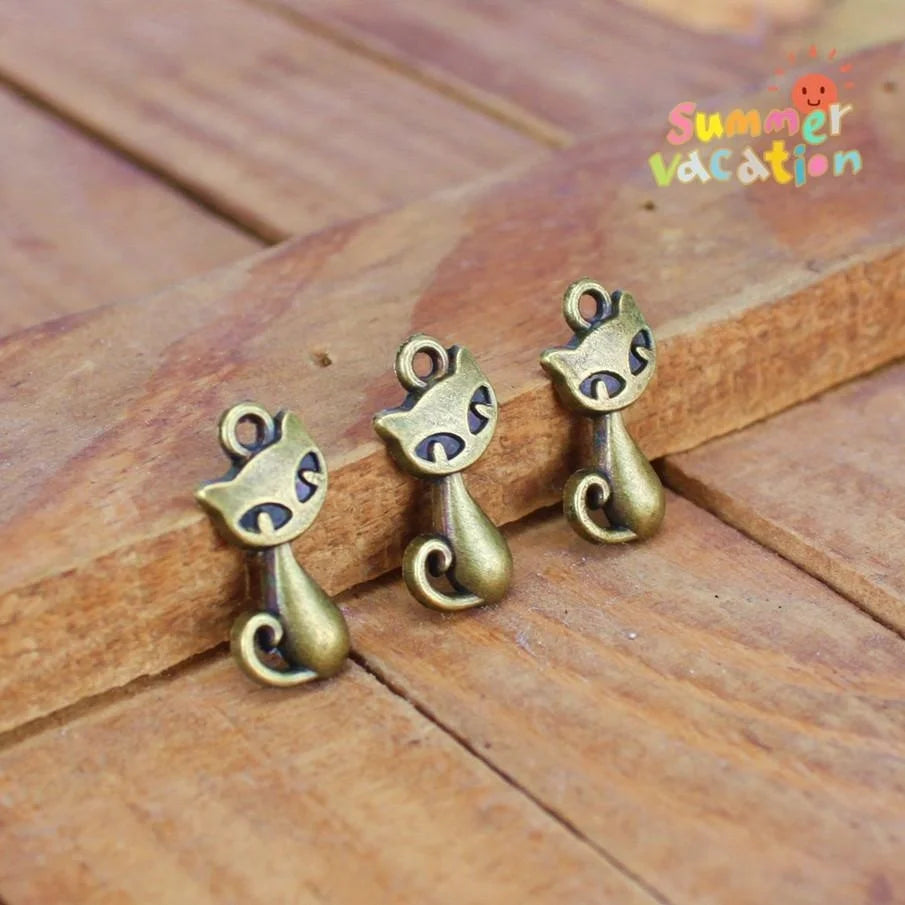17x9MM Antique Silver Zinc Alloy Cat Charm Pendant for DIY Necklace Bracelet Jewelry Making