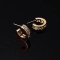 Elegant Gold Alloy Zircon C Hoop Stud & Clip On No Piercing Luxury Round Huggie Women's Earrings
