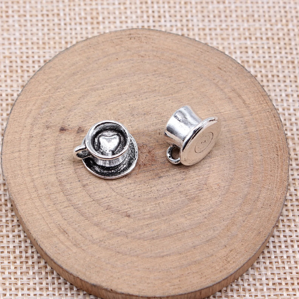 13x13mm 3.7g Antique Silver Tone Zinc Alloy Heart Latte Coffee Cup Charm Pendant for DIY Jewelry Making