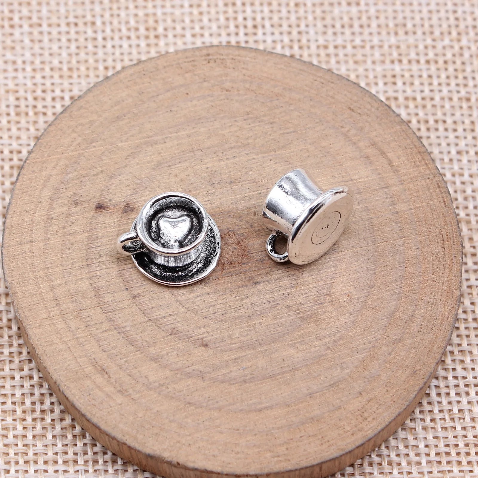13x13mm 3.7g Antique Silver Tone Zinc Alloy Heart Latte Coffee Cup Charm Pendant for DIY Jewelry Making