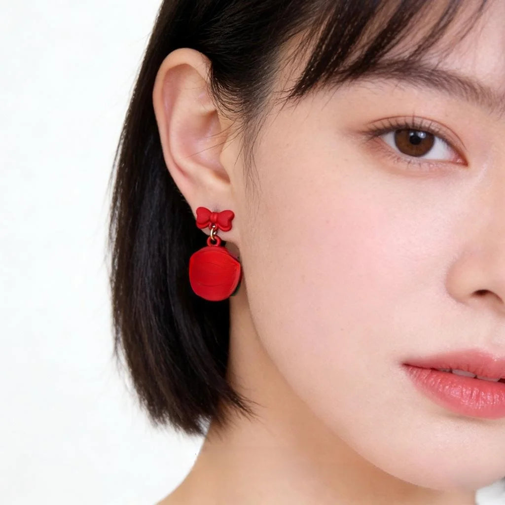 Chinese Style Red Bow Drop Earrings Copper New Year Festive Lucky Jewelry