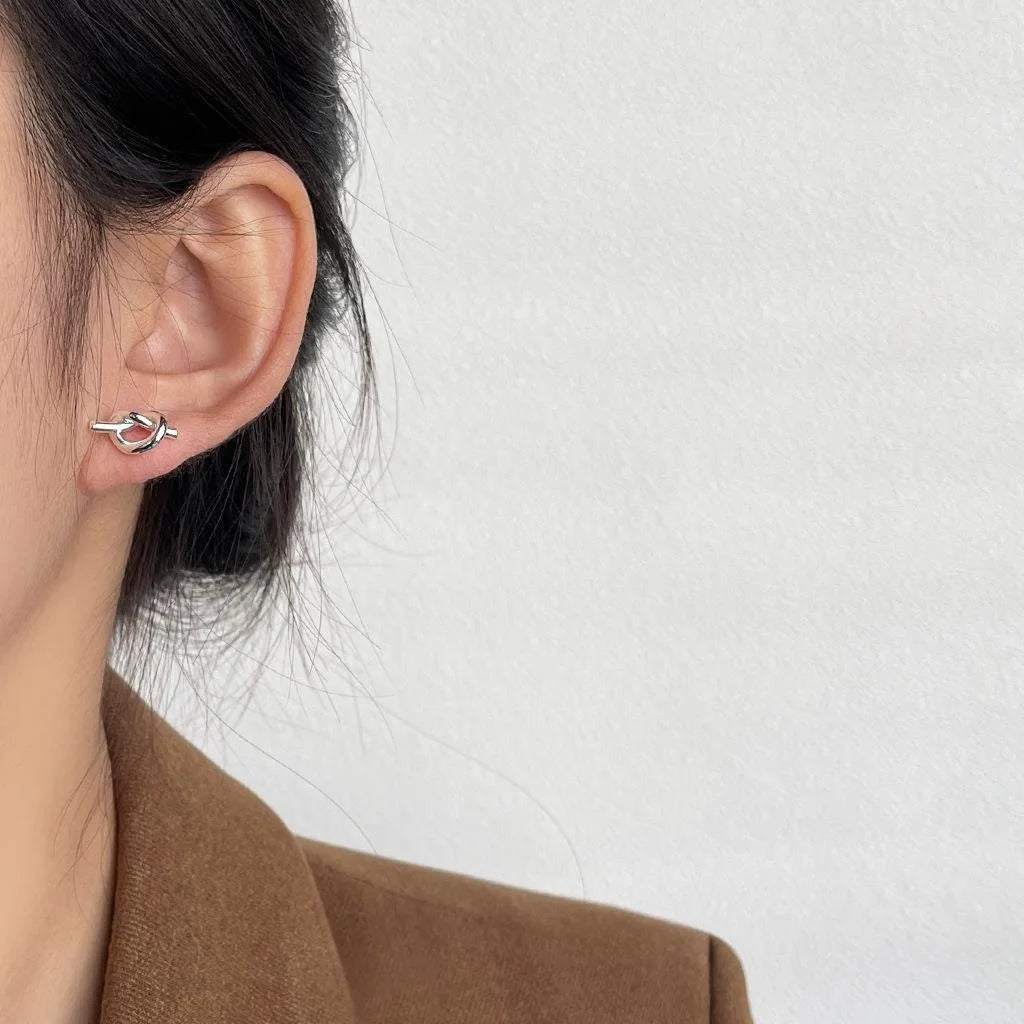 Minimalist Copper Rope Knot Stud Earrings, Smooth Metal Geometric Commuter Jewelry